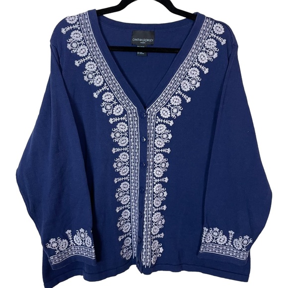 Cynthia Rowley Woman Ornate Heavily Embroidered Button Down Cotton Cardigan 3XL - Picture 2 of 16